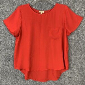 Lily White Short Sleeve Crepe Top Women M Pull Over Hi-low Red